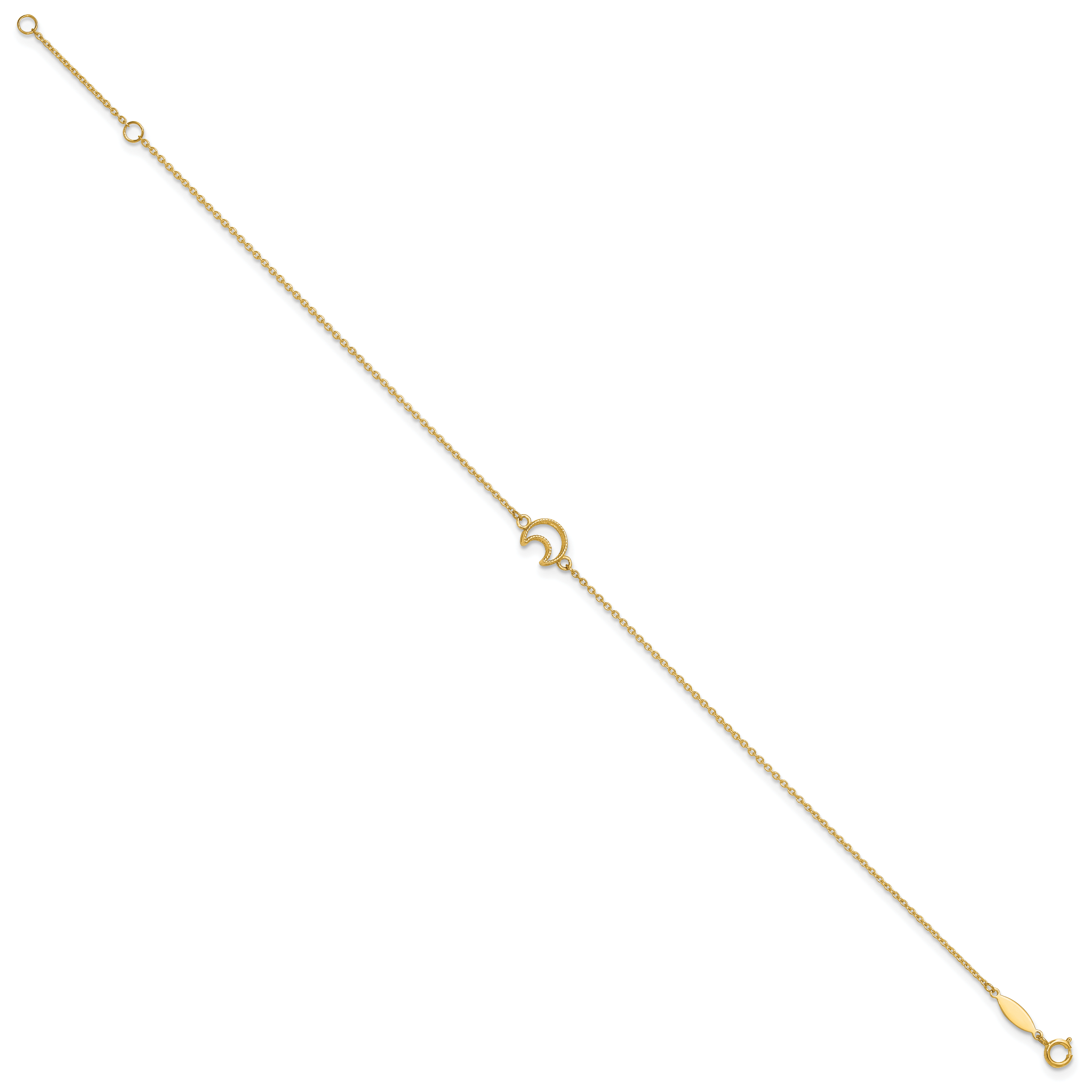 14K Textured and Polished Crescent Moon 9 inch Plus 1 inch Extender - Total 10 inch Anklet ANK274