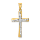 14k and White Rhodium Diamond-cut Cross Pendant K4321