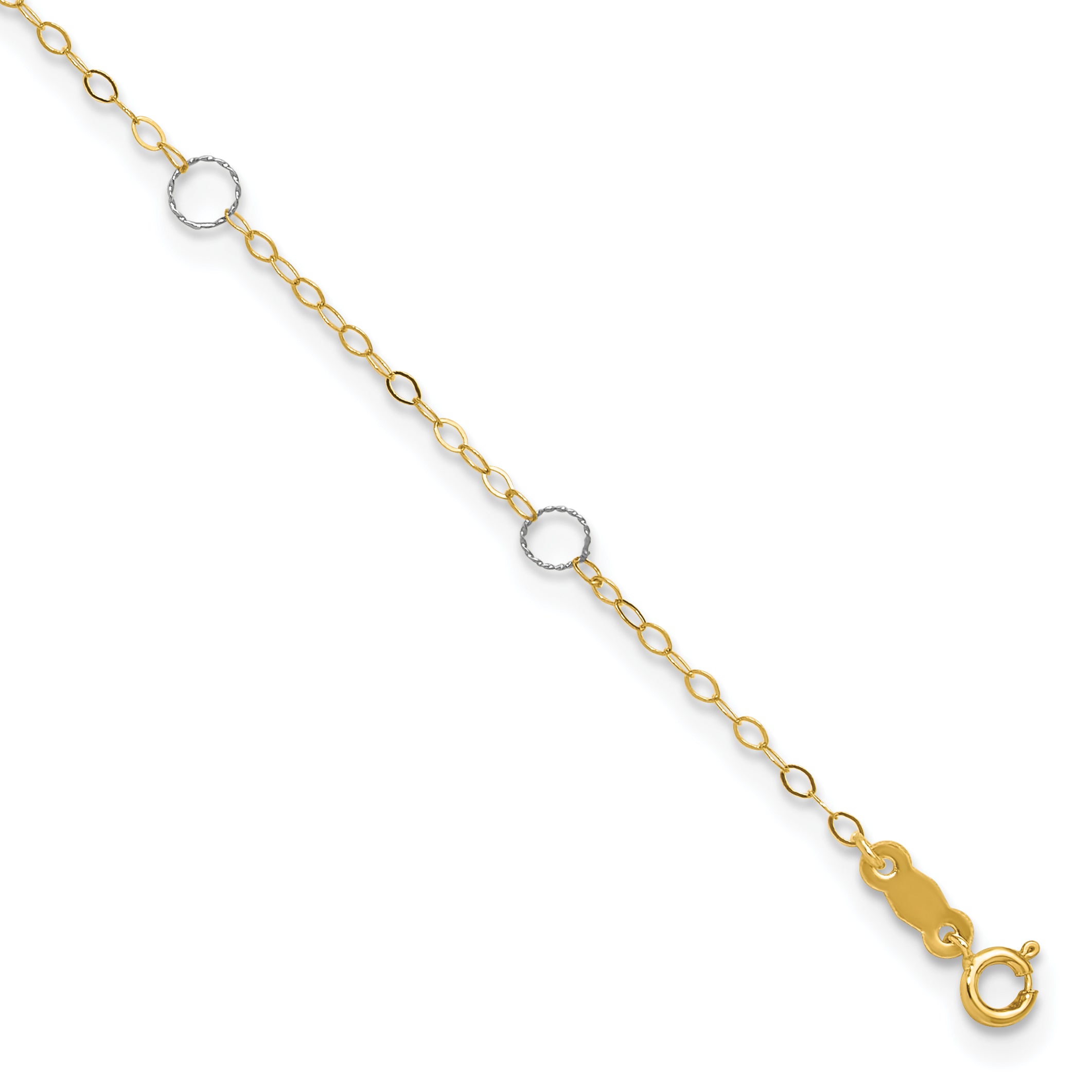 14k Two-tone Circles 7-Station 9 inch Plus 1 inch Extender - Total 10 inch Anklet ANK184