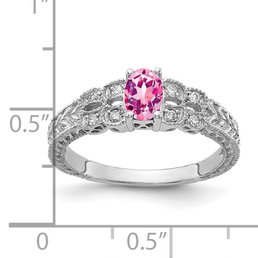 14k White Gold 6x4mm Oval Pink Sapphire VS Diamond ring Y2065SP/VS