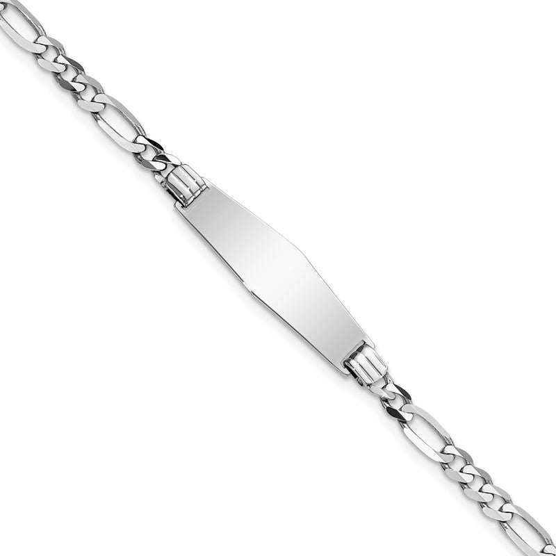 14k White Gold Polished Solid Chain/Solid Plate Figaro Link Soft Diamond Shape 24.5x7.5mm Plate 7 inch ID Bracelet FG100IDCW