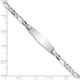 14k White Gold Polished Solid Chain/Solid Plate Figaro Link Soft Diamond Shape 24.5x7.5mm Plate 7 inch ID Bracelet FG100IDCW