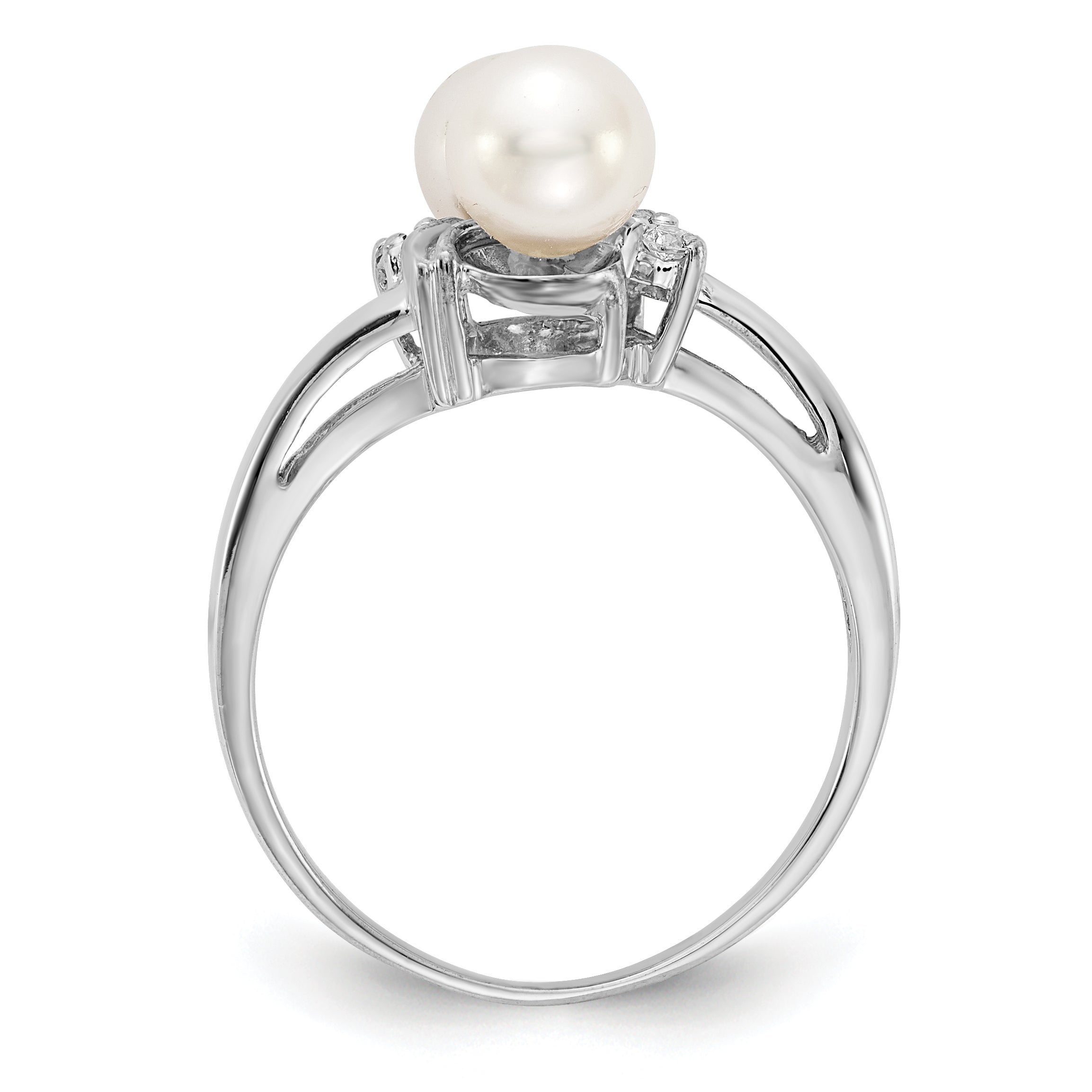 14k White Gold 5.5mm FW Cultured Pearl VS Diamond ring Y4371PL/VS