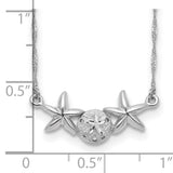 14K White Gold Brushed and Polished Sand Dollar and Starfish 17 inch Necklace SF2671