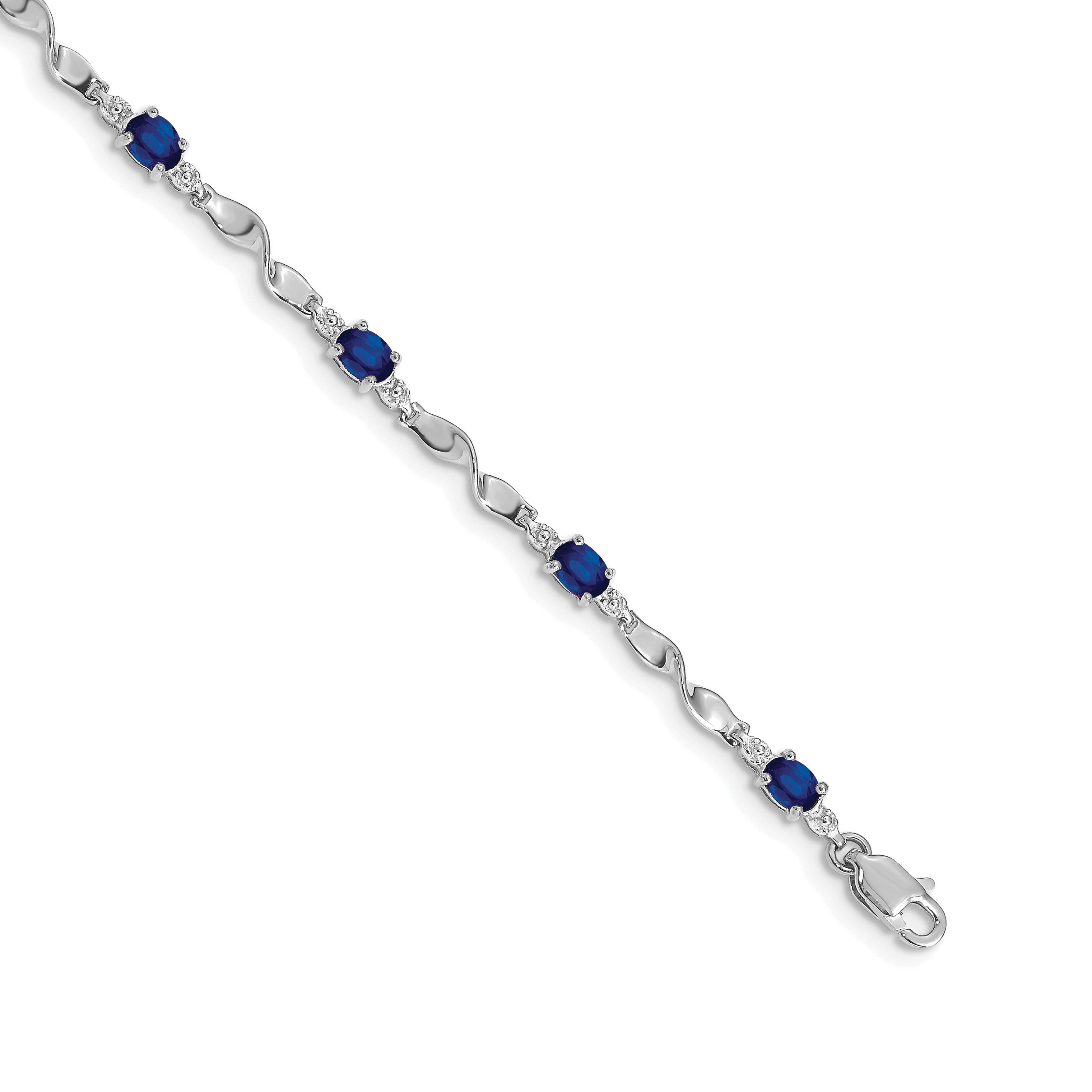 14k White Gold Complete Diamond and Oval Emerald Twisted Link 7 inch Bracelet BM4475