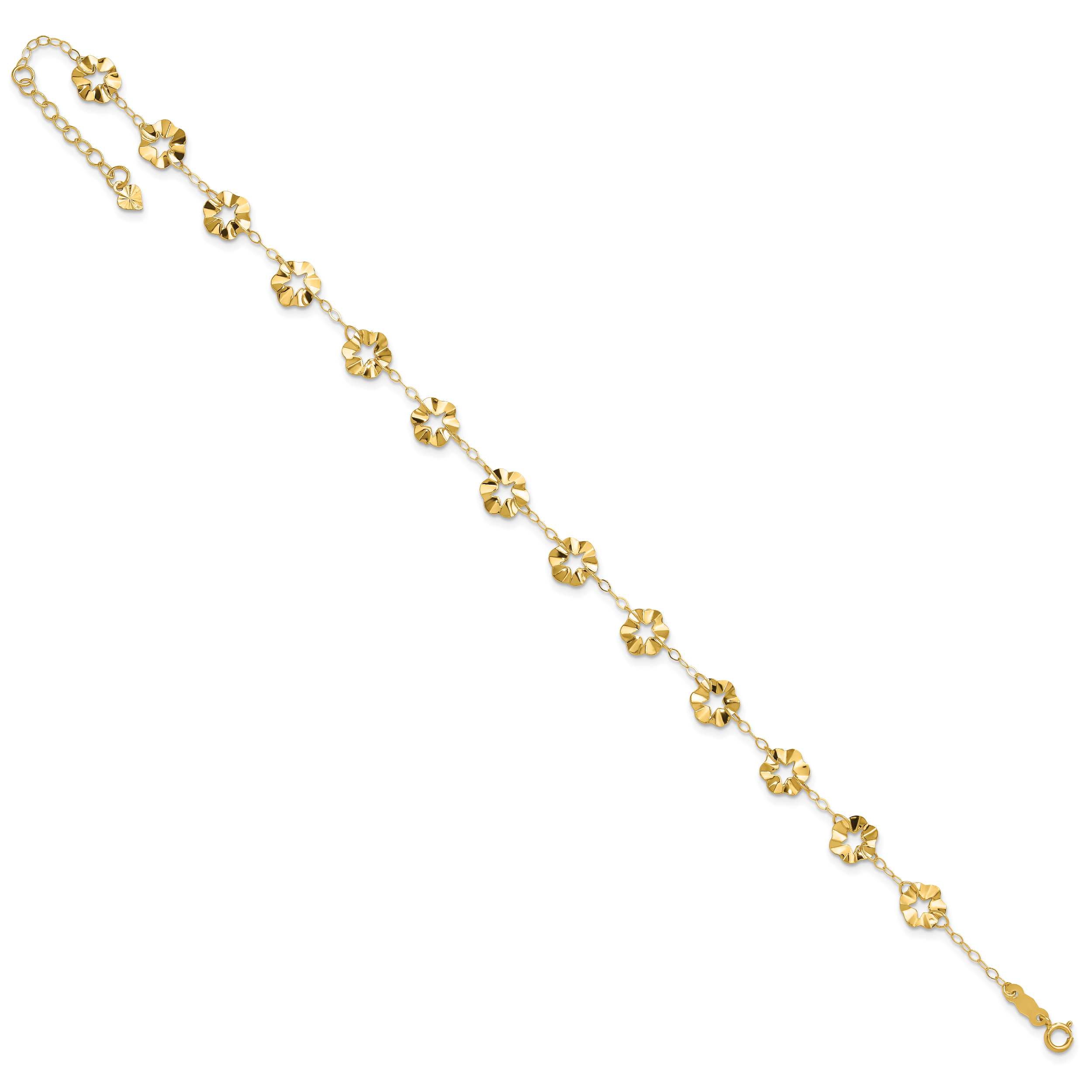 14k Ruffle Star Flowers 9 inch Plus 1 inch Extender - Total 10 inch Anklet ANK176