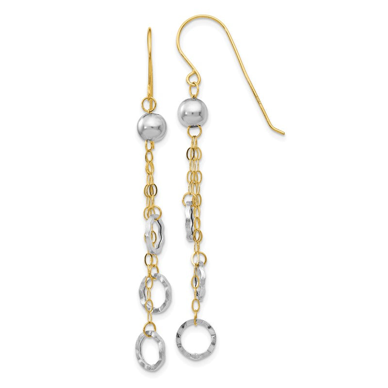 14k Two-tone Circle and Chain Dangle French Hook Earrings TL480