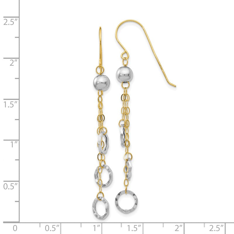 14k Two-tone Circle and Chain Dangle French Hook Earrings TL480