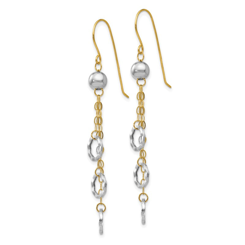 14k Two-tone Circle and Chain Dangle French Hook Earrings TL480