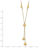 14k Polished Diamond-cut Puffed Hearts 16 inch Lariat Necklace Plus 2 inch Extender SF2522