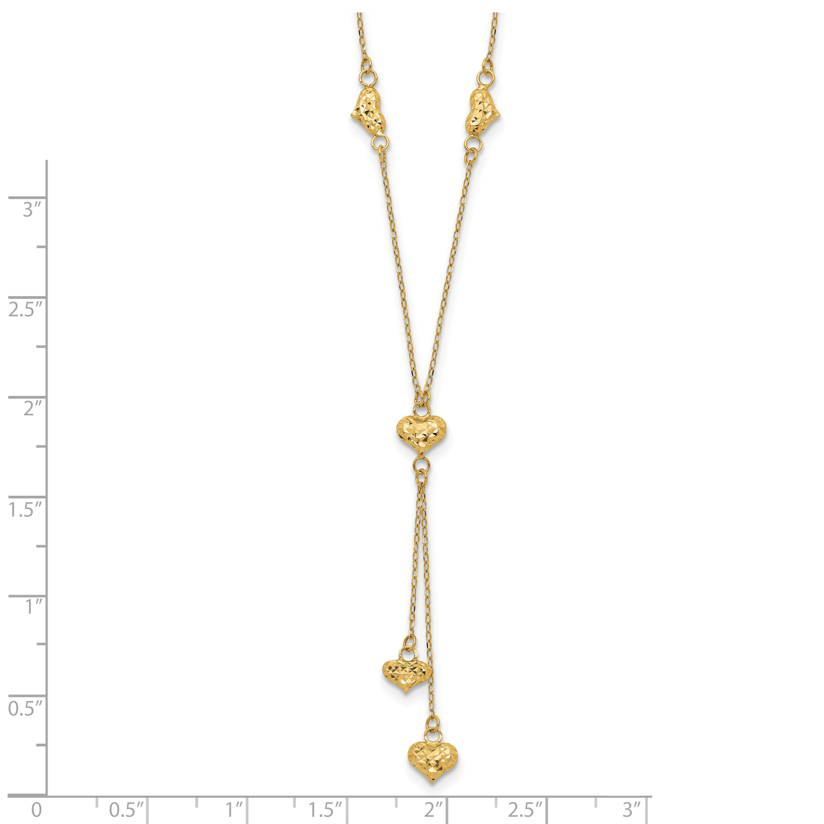 14k Polished Diamond-cut Puffed Hearts 16 inch Lariat Necklace Plus 2 inch Extender SF2522