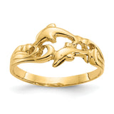14K Double Dolphins with Waves Ring K4551