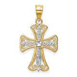 14k and White Rhodium Diamond-cut Cross Pendant K5018