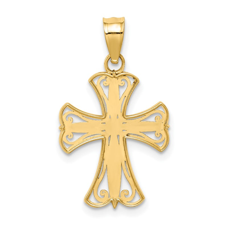 14k and White Rhodium Diamond-cut Cross Pendant K5018