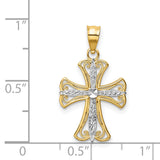 14k and White Rhodium Diamond-cut Cross Pendant K5018