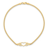 14k Polished Open Heart with Filigree and Bismark Chain 10 inch  Anklet ANK118