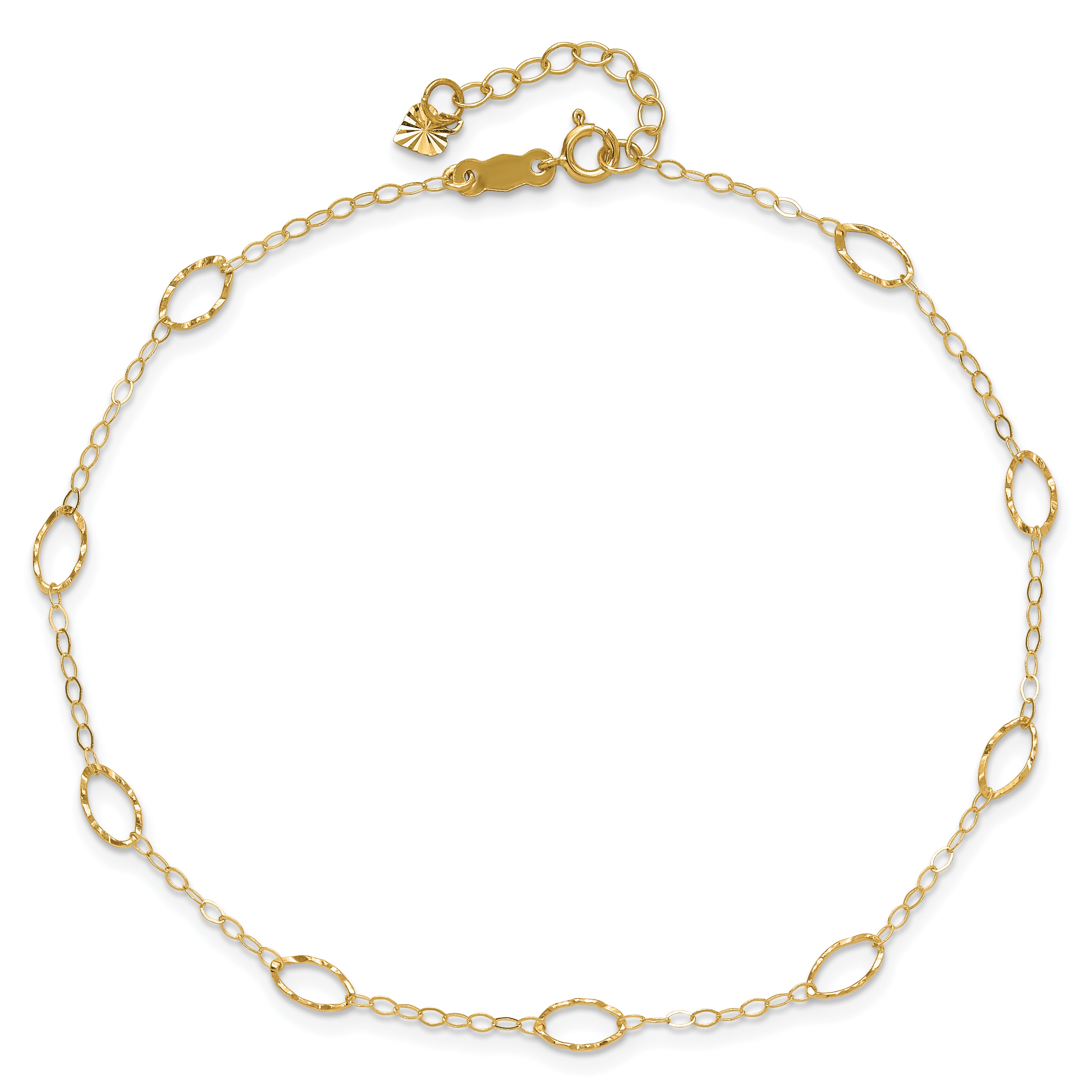 14k Textured Oval Shapes 9 inch Plus 1 inch Extender - Total 10 inch Anklet ANK223
