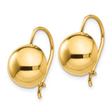 14k 10.50mm Hollow Half Ball Kidney Wire Earrings TH657