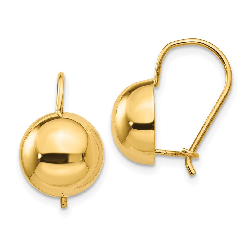 14k 10.50mm Hollow Half Ball Kidney Wire Earrings TH657
