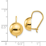 14k 10.50mm Hollow Half Ball Kidney Wire Earrings TH657