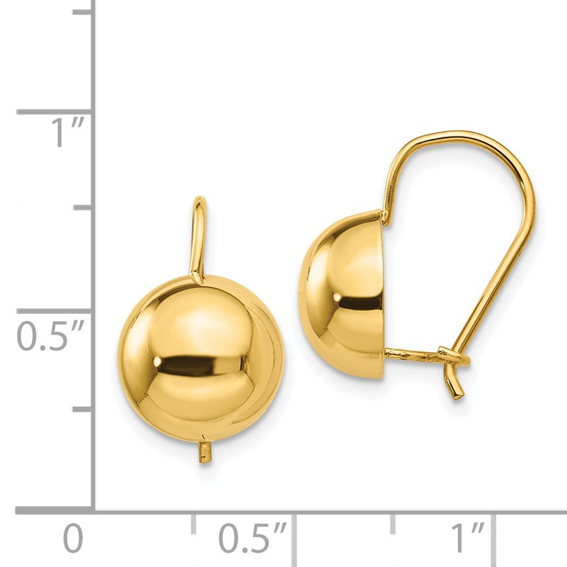 14k 10.50mm Hollow Half Ball Kidney Wire Earrings TH657