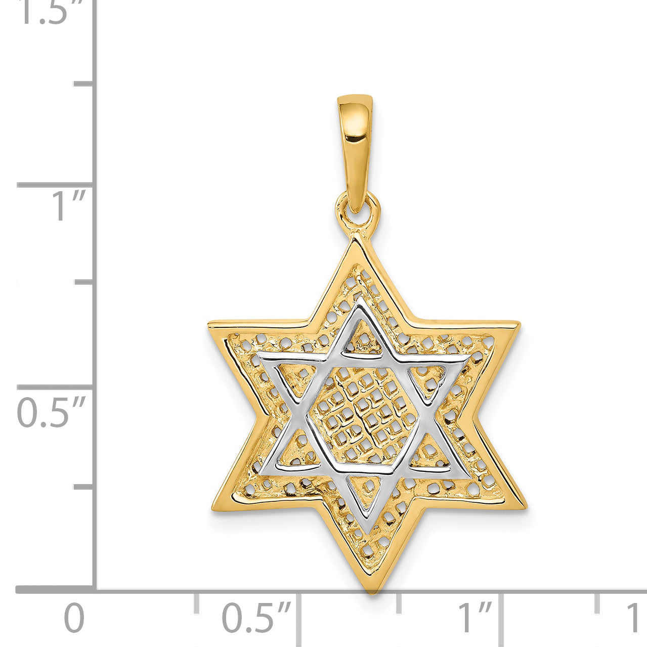 14K and White Rhodium Solid Mesh Star Of David Charm D895