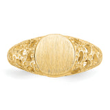14k 7.5x7.5mm Open Back Size 4 Childs Round Filigree Signet Ring R215