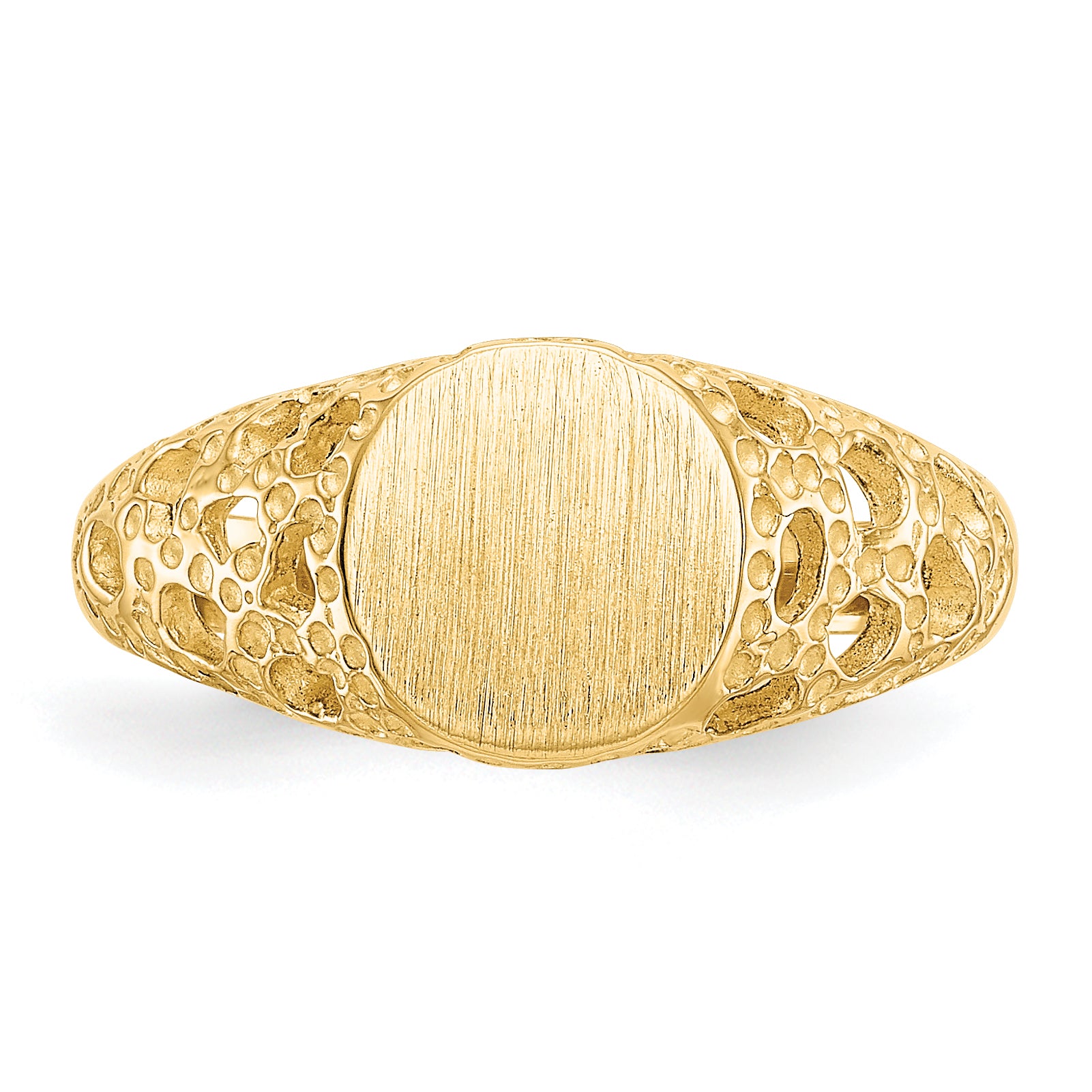 14k 7.5x7.5mm Open Back Size 4 Childs Round Filigree Signet Ring R215