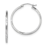 14k White Gold 1.75x30mm Satin Diamond-cut Square Tube Hoop Earrings TF1089W
