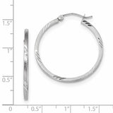 14k White Gold 1.75x30mm Satin Diamond-cut Square Tube Hoop Earrings TF1089W