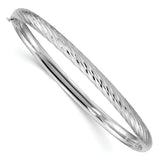 14k White Gold 3/16 Polished Textured 4.75mm Hinged Oval Bangle Bracelet DB652W