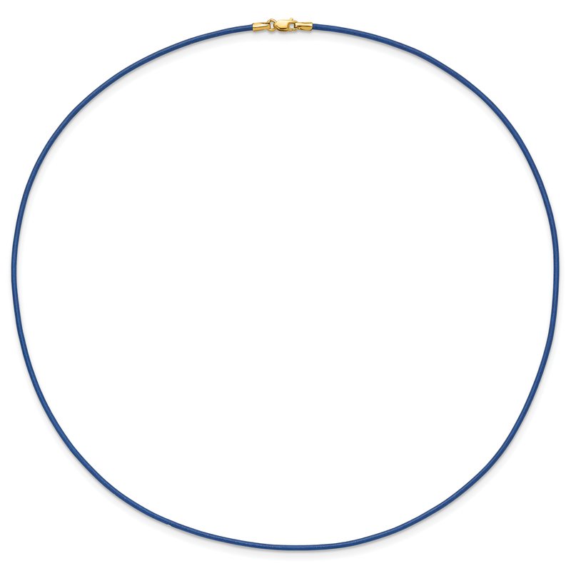 14k Yellow Clasp 1.6mm 16 inch Royal Blue Leather Cord Necklace XG255