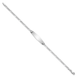 14k White Gold Polished Solid Chain/Solid Plate Figaro Link Soft Diamond Shape 24.5x7.5mm Plate 7 inch ID Bracelet FG80IDCW