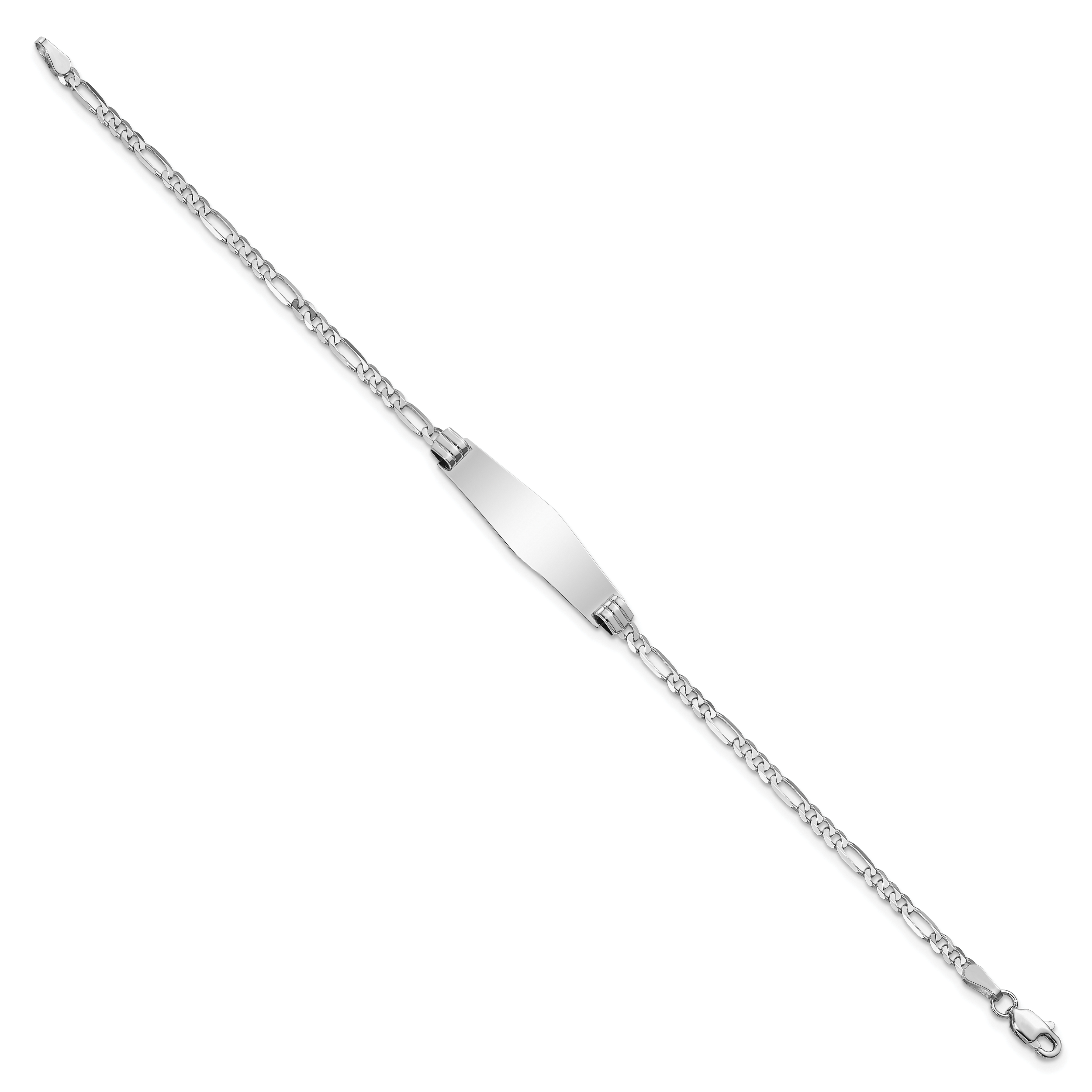 14k White Gold Polished Solid Chain/Solid Plate Figaro Link Soft Diamond Shape 24.5x7.5mm Plate 7 inch ID Bracelet FG80IDCW