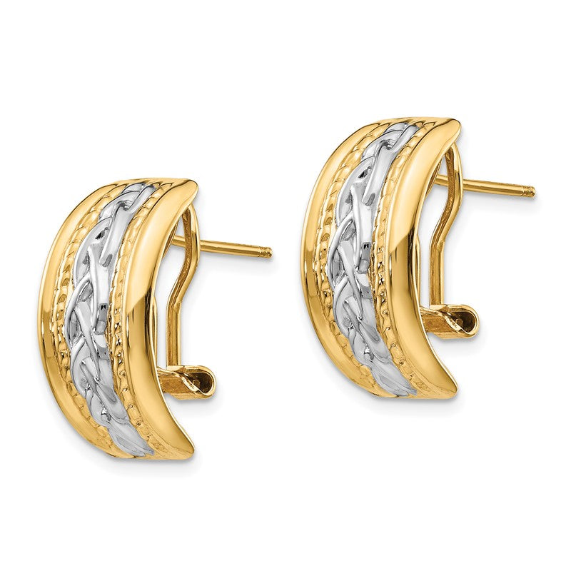 14k and White Rhodium 11.5x20mm Polished Braided Omega Back Post Earrings TF207