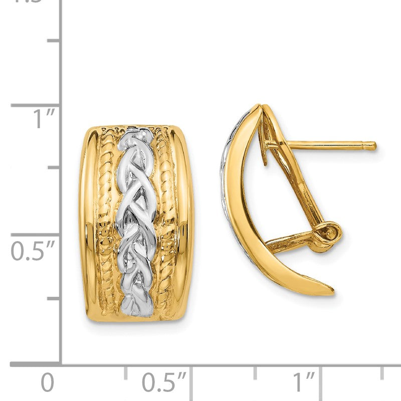 14k and White Rhodium 11.5x20mm Polished Braided Omega Back Post Earrings TF207