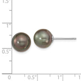 14k White Gold 9-10mm Black Round Tahitian Saltwater Cultured Pearl Post Earrings XF327E
