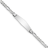 14k White Gold Polished Solid Chain/Solid Plate Figaro Link Soft Diamond Shape 33x9mm Plate 7 inch ID Bracelet FIG110IDCW