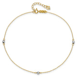 14k Two-tone Mirror Beads 3-Station 9 inch Plus 1 inch Extender - Total 10 inch Anklet ANK185