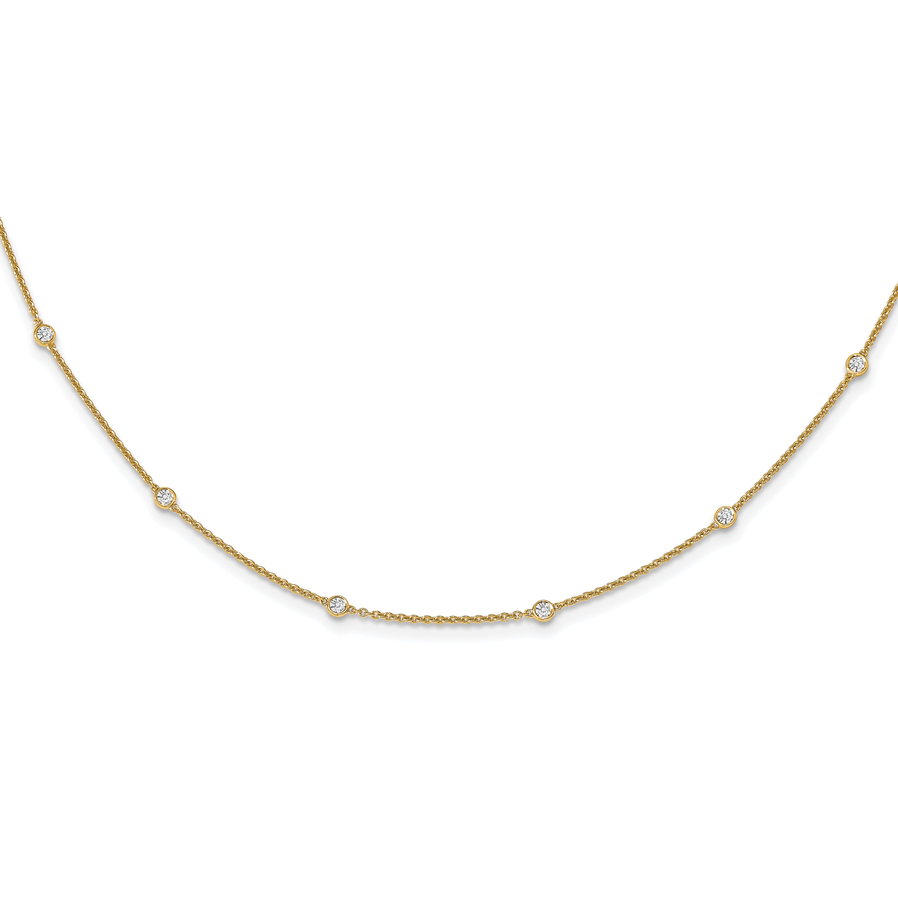 14k White Gold Complete 1/3 carat Bezel-set Diamond and Cable Chain 16-Station 16 inch Necklace PM1007