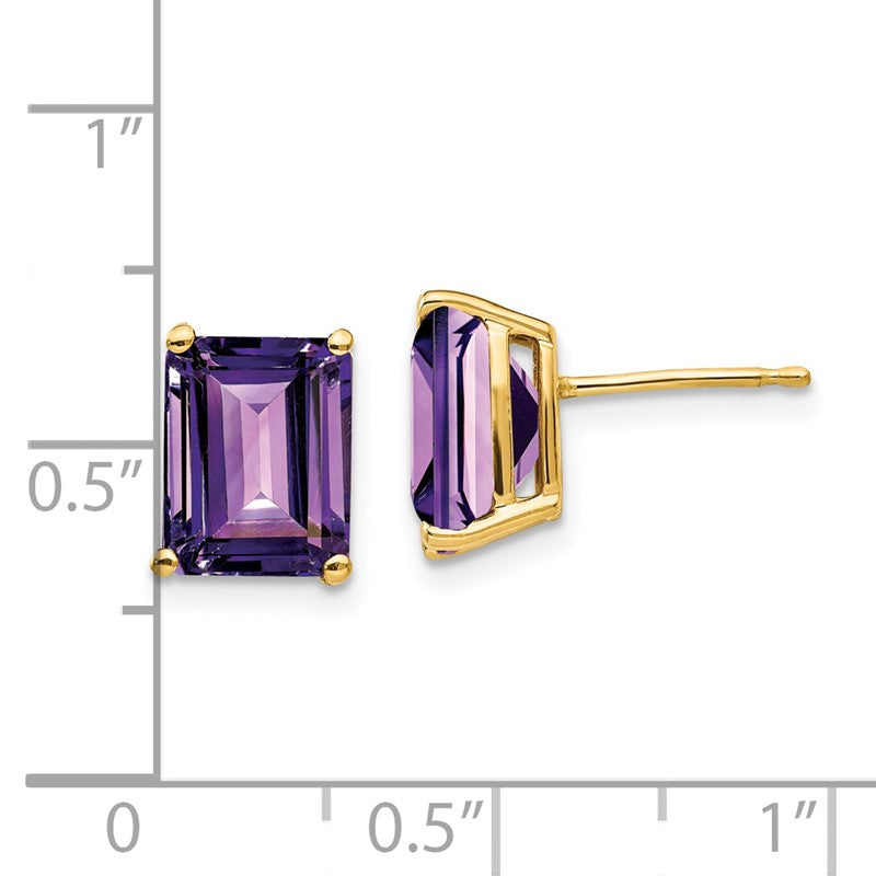 14k 9x7mm Emerald-Cut Amethyst Post Earrings XE68AM