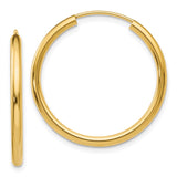 14k 2x25mm Polished Round Endless Tube Hoop Earrings H980