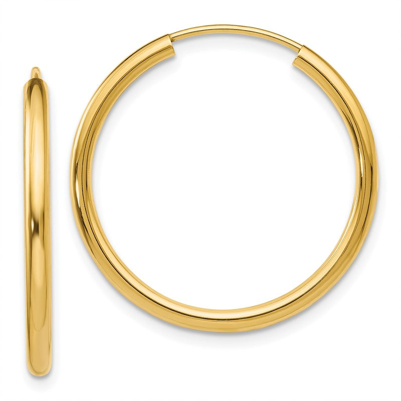 14k 2x25mm Polished Round Endless Tube Hoop Earrings H980