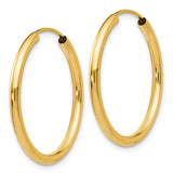 14k 2x25mm Polished Round Endless Tube Hoop Earrings H980