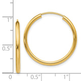 14k 2x25mm Polished Round Endless Tube Hoop Earrings H980