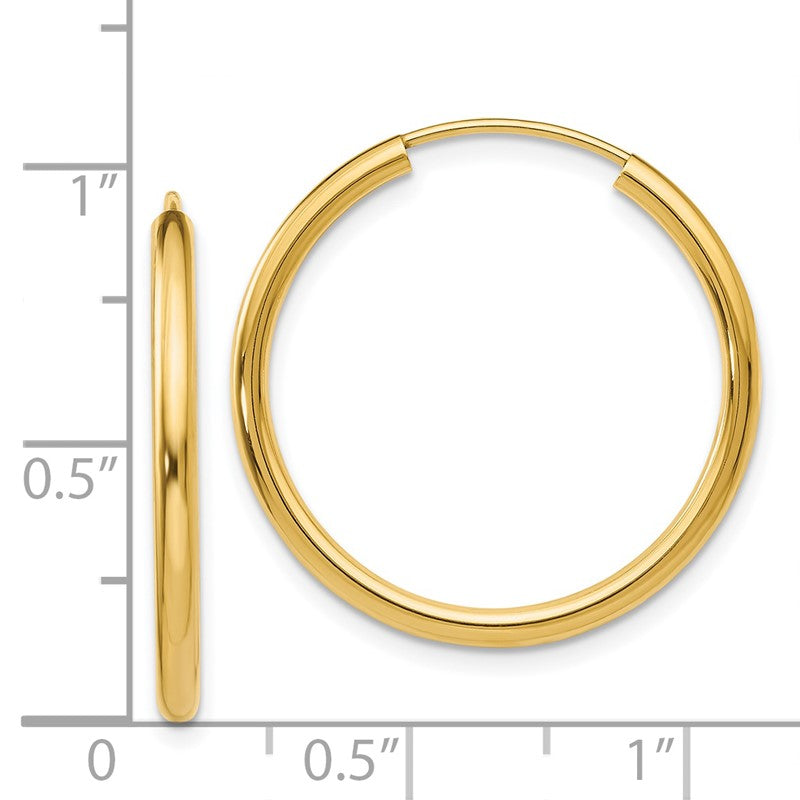 14k 2x25mm Polished Round Endless Tube Hoop Earrings H980