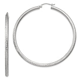 14k White Gold 3x60mm Diamond-cut Round Tube Hoop Earrings TC261