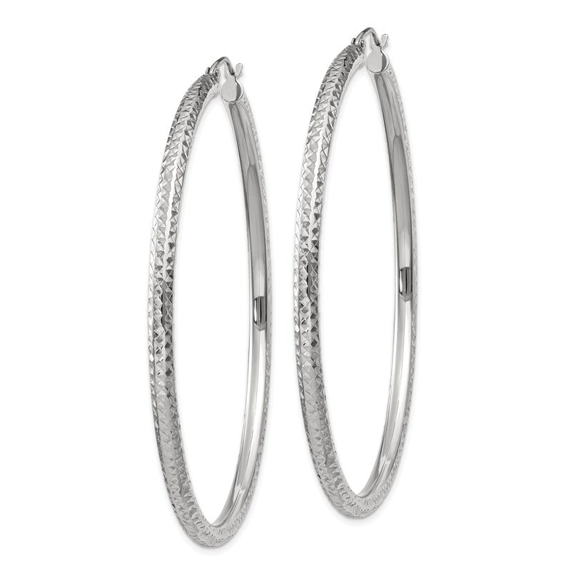 14k White Gold 3x60mm Diamond-cut Round Tube Hoop Earrings TC261