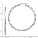 14k White Gold 3x60mm Diamond-cut Round Tube Hoop Earrings TC261