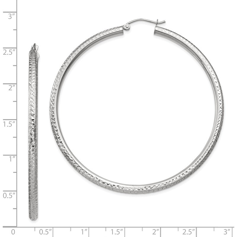 14k White Gold 3x60mm Diamond-cut Round Tube Hoop Earrings TC261